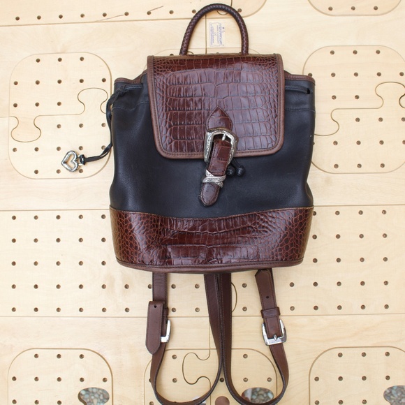 Vintage Brighton 100% Leather Small Brown & Black Backpack - Picture 1 of 15